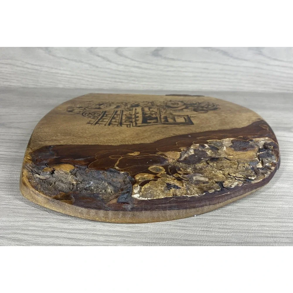 VTG Live Edge Wood Plaque Yosemite Old Truck Carved Slab Picture Desiderata
